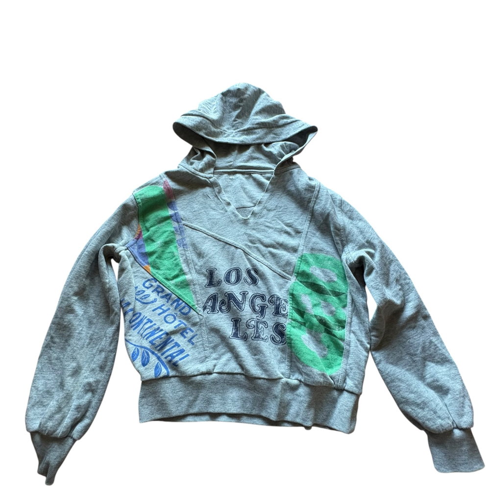 Maeve Anthropologie Road Trip Graphic-Print Hoodie XS Los Angeles Gray